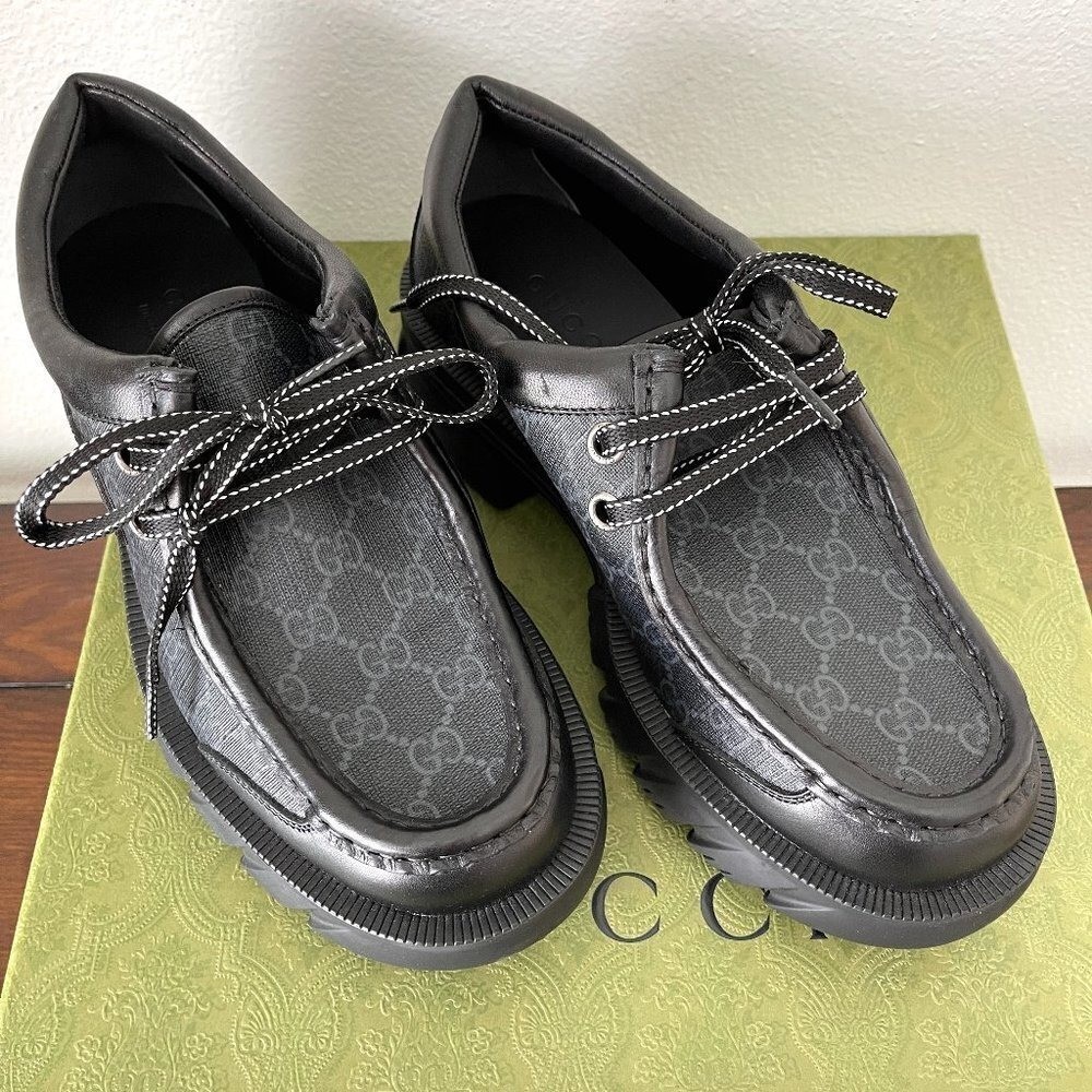 Gucci 674367 Men\'s Black Maxi GG Supreme Lace-up Shoe, Gucci sz. 7