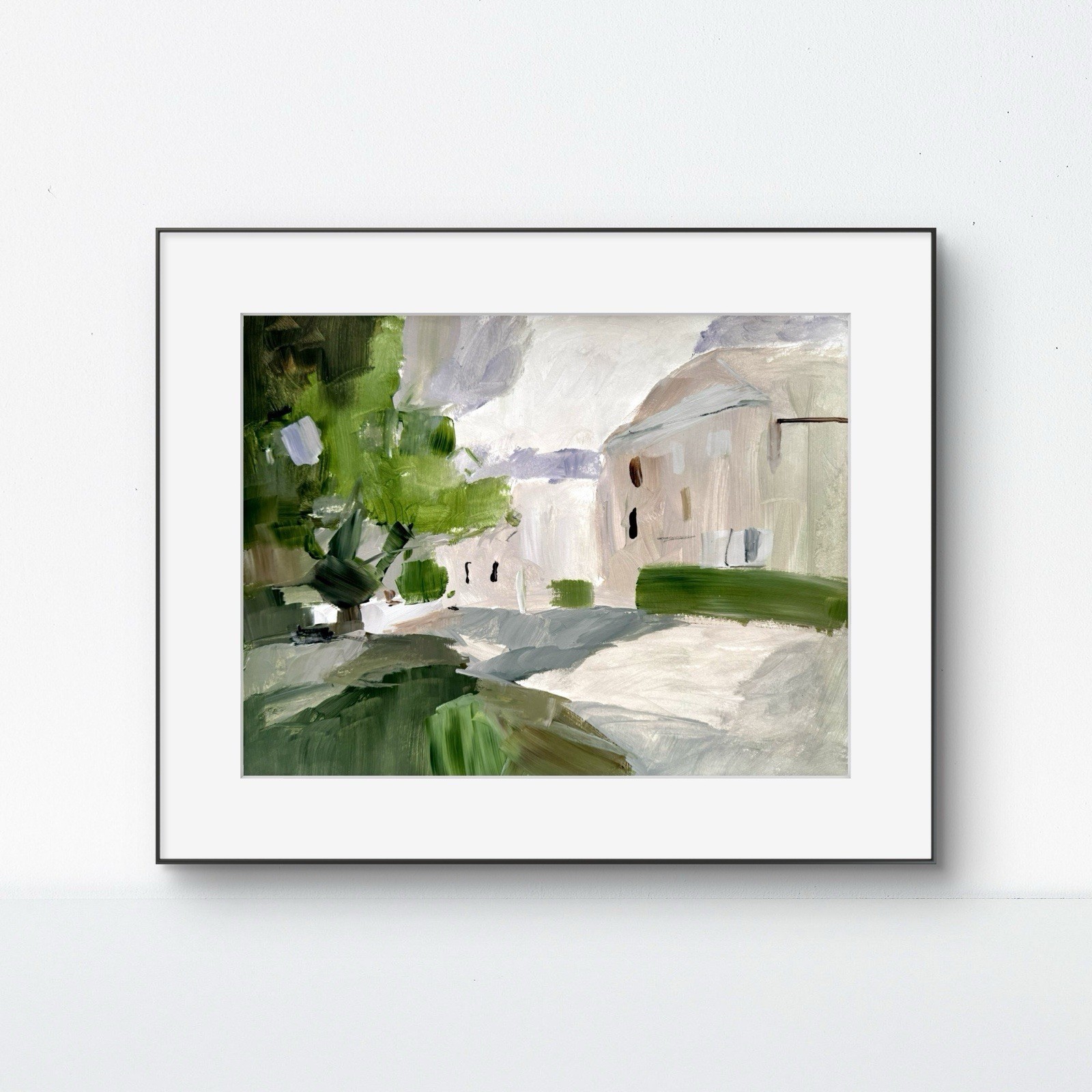 Leafy Corner 14x11 Urban Landscape Acrylic Art On Paper Home Decor