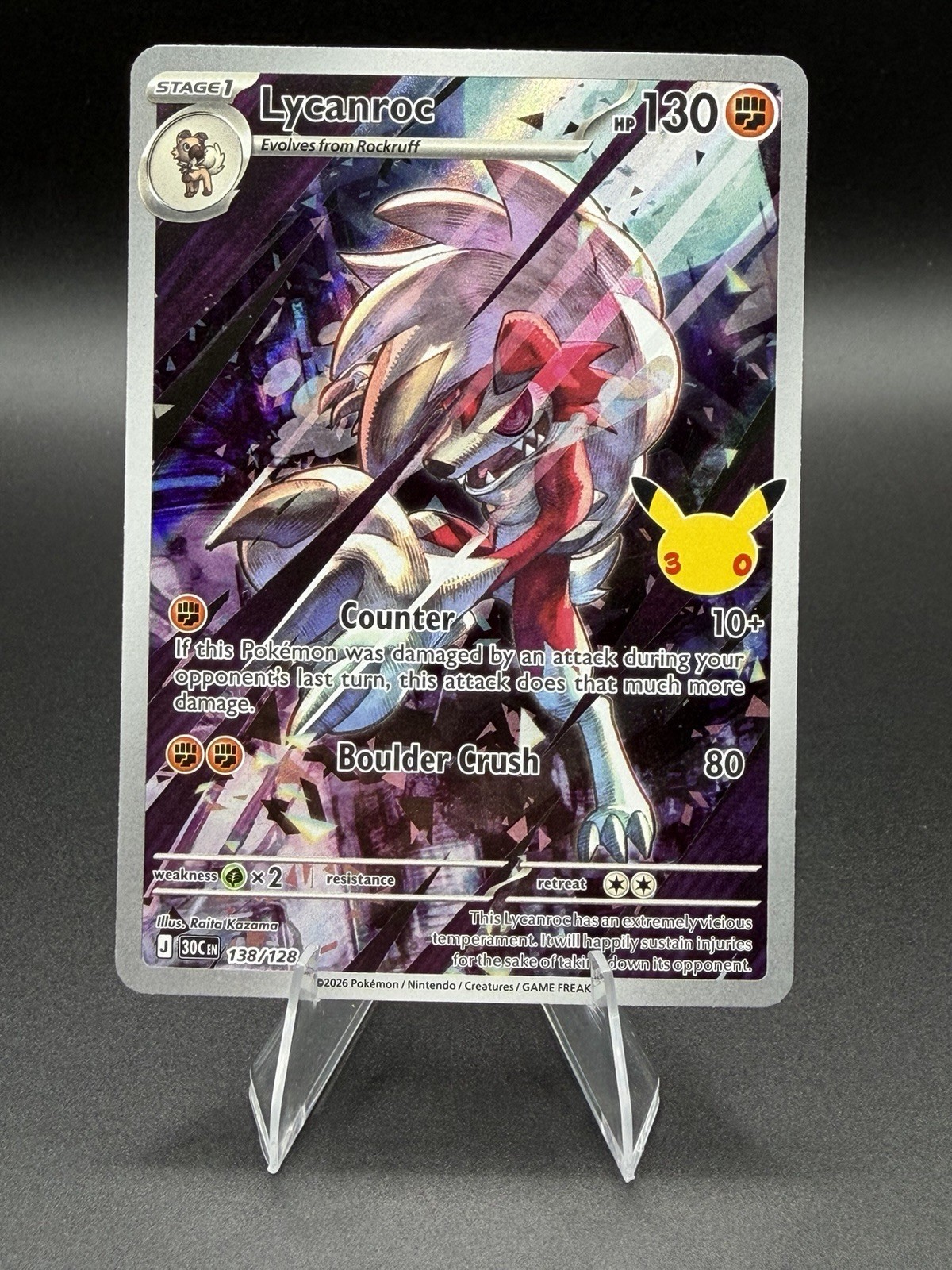 Pokémon TCG Lycanroc 138/128 30th Celebration Rare English NM