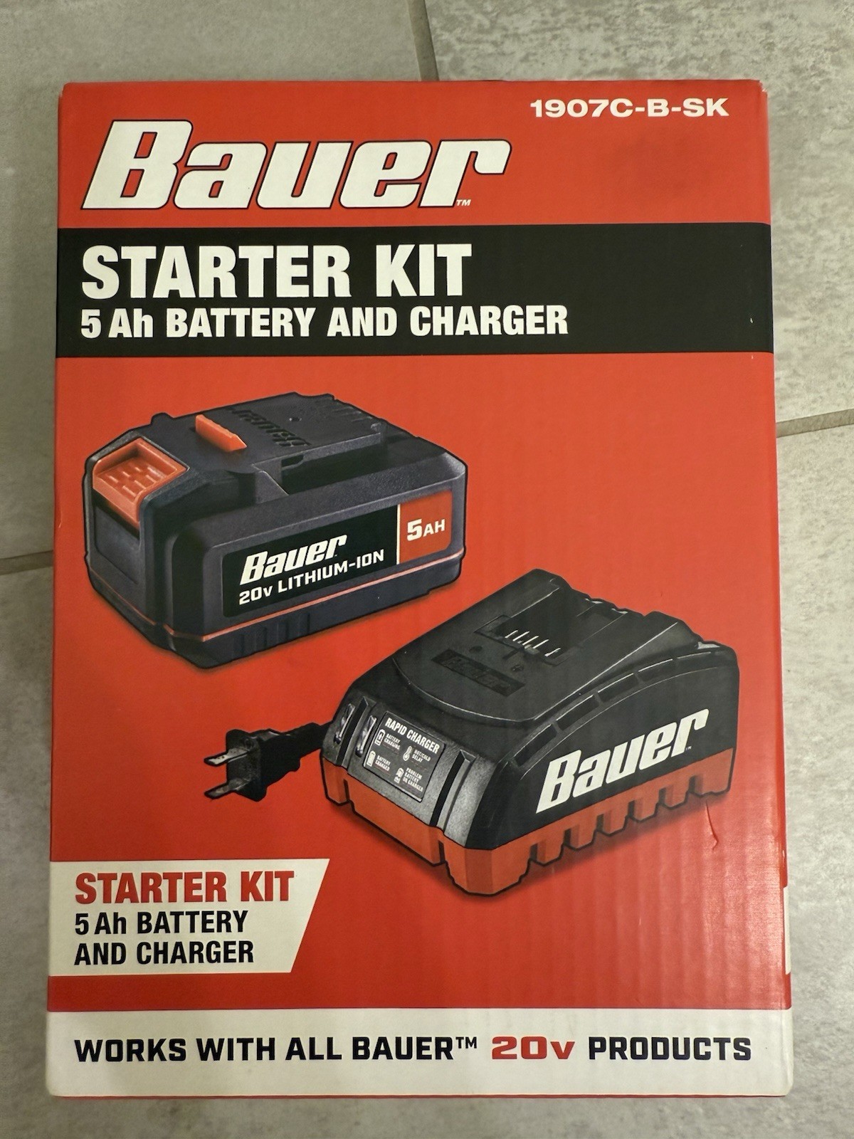 BAUER 20V 5Ah Lithium-Ion Battery and Charger Starter Kit 1907C-B-SK “G”