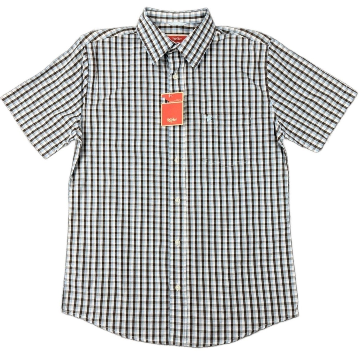 NEW Mossimo Supply Co Men\'s M Brown Blue Plaid Shirt Short Sleeve Button Up