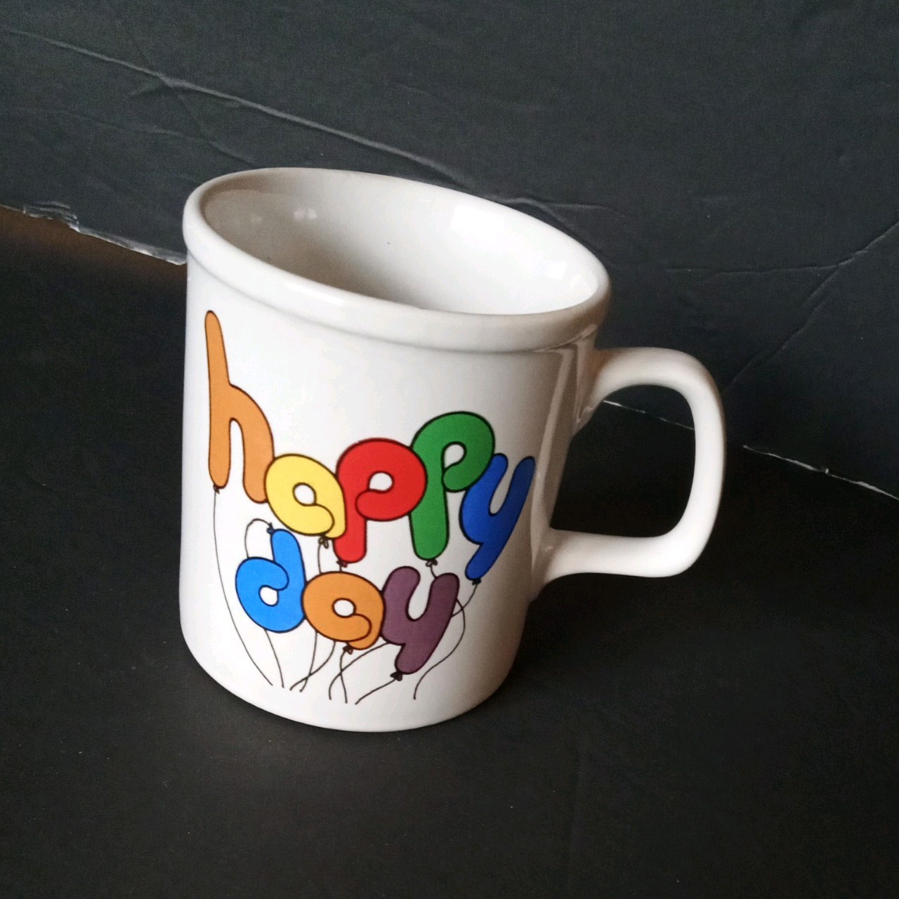 Vintage 1980\'s Japanese Happy Day Balloon Letters Mug 