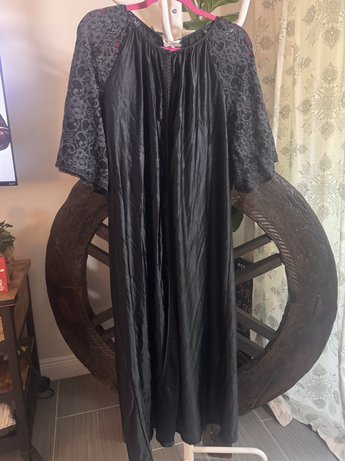 VTG German Democratic Republic DDR Black Lounge Dress Gown Lace L/XL