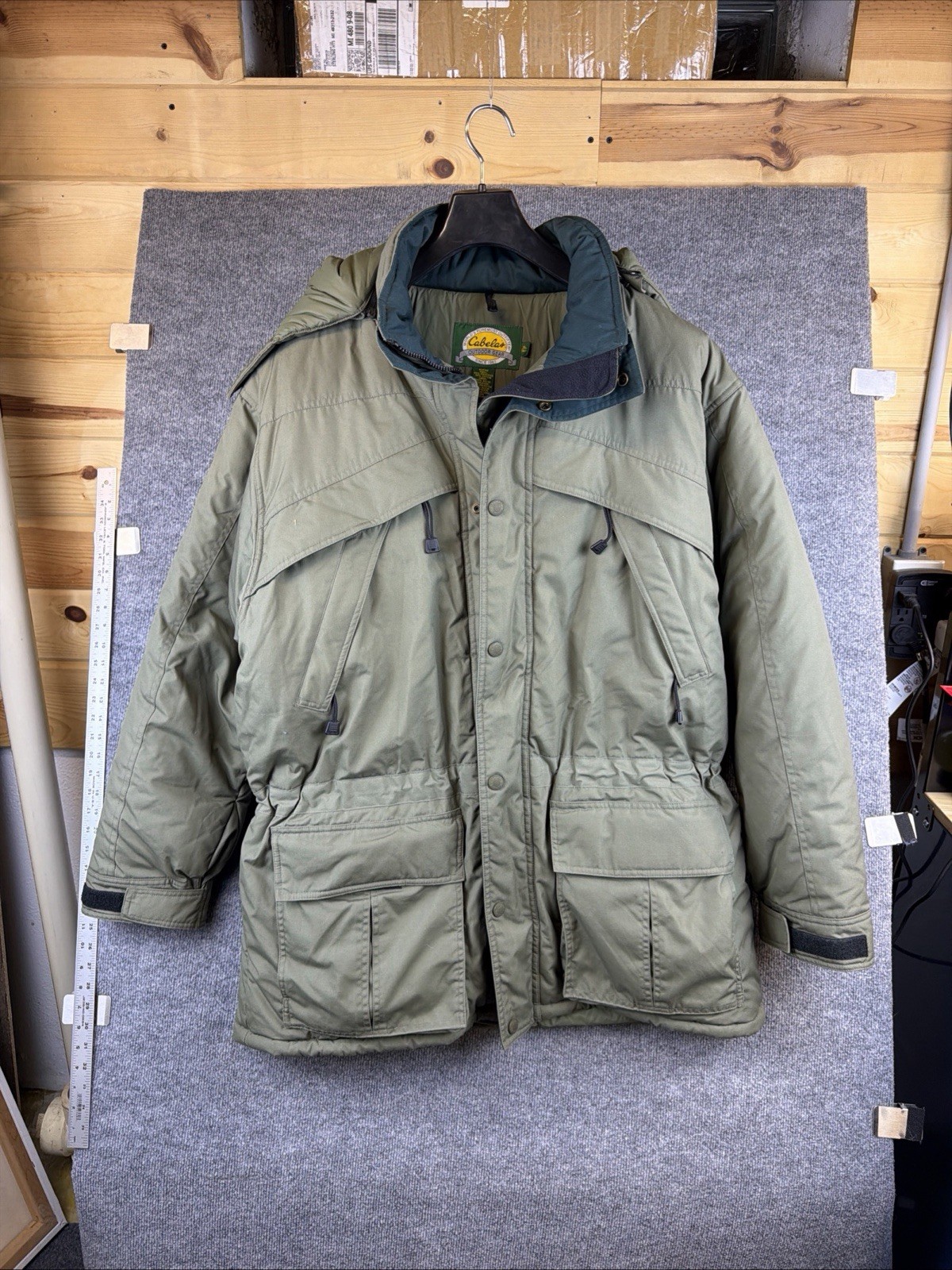 Vintage Cabelas Parka Mens Green Coat Jacket Military Hunting Winter Heavy XL T