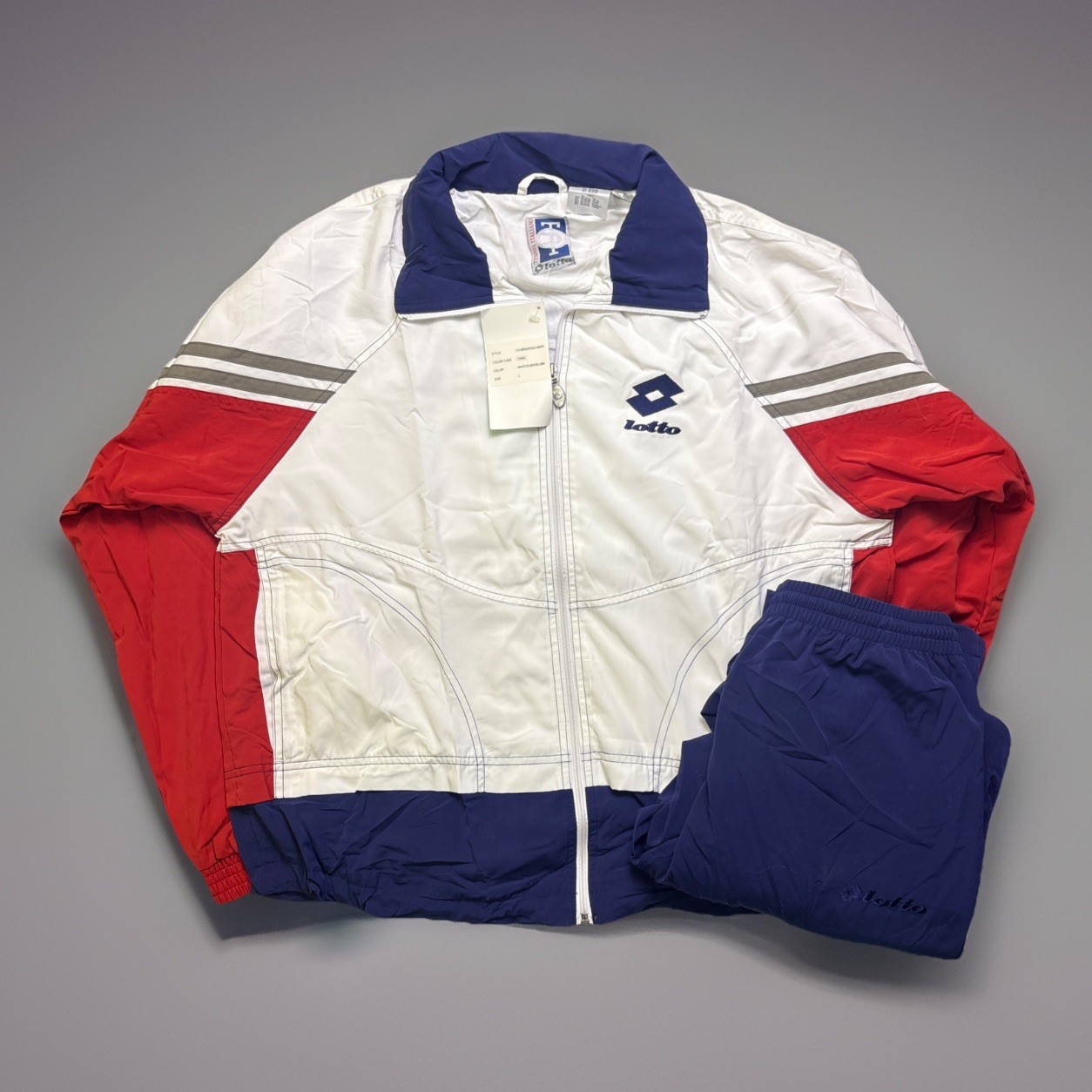 VTG Lotto Tennis Italiano Men’s Large White/Red/Blue Warm-Up Tracksuit NWT NOS