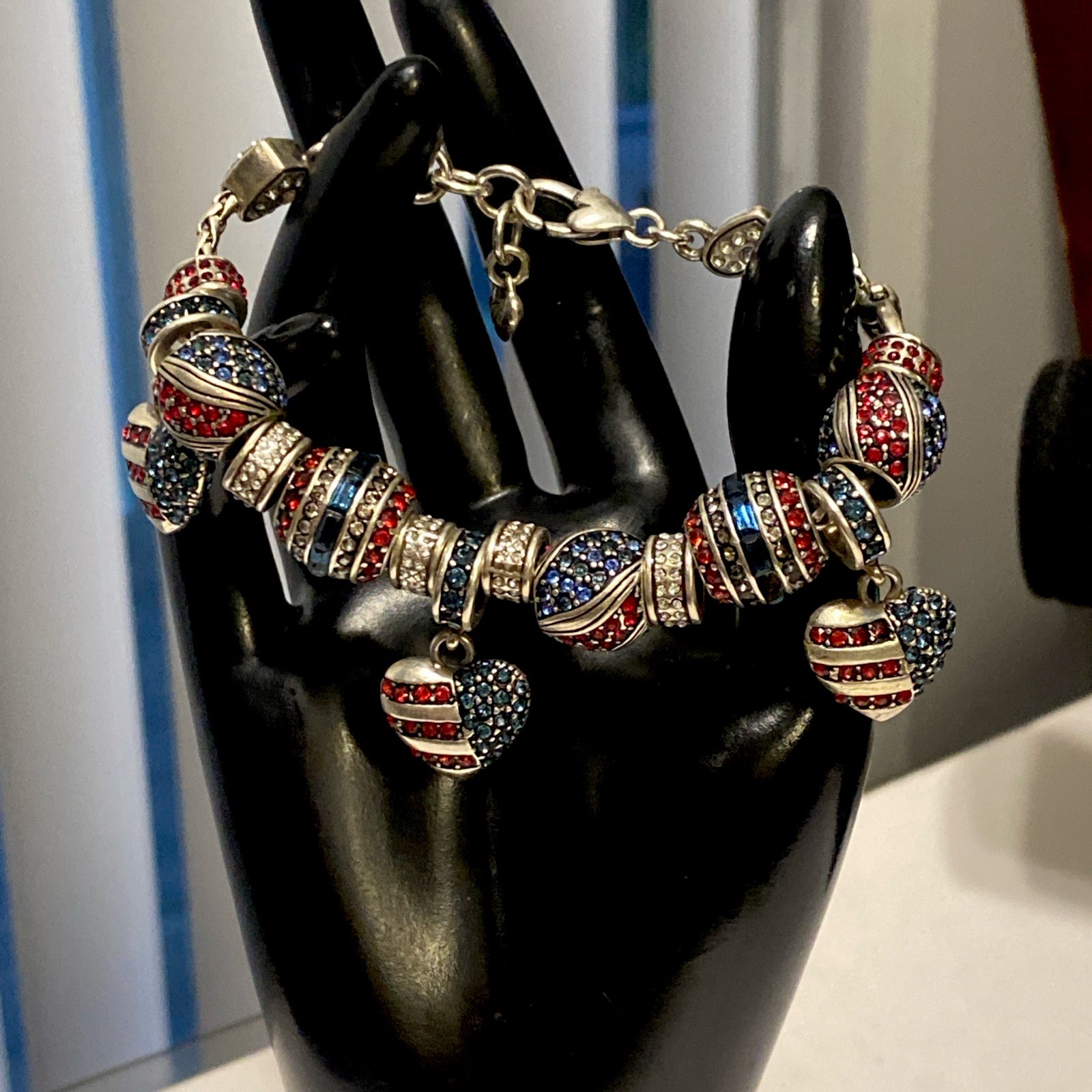 Vintage Brighton Treasures Americana Patriotic Charm Bracelet