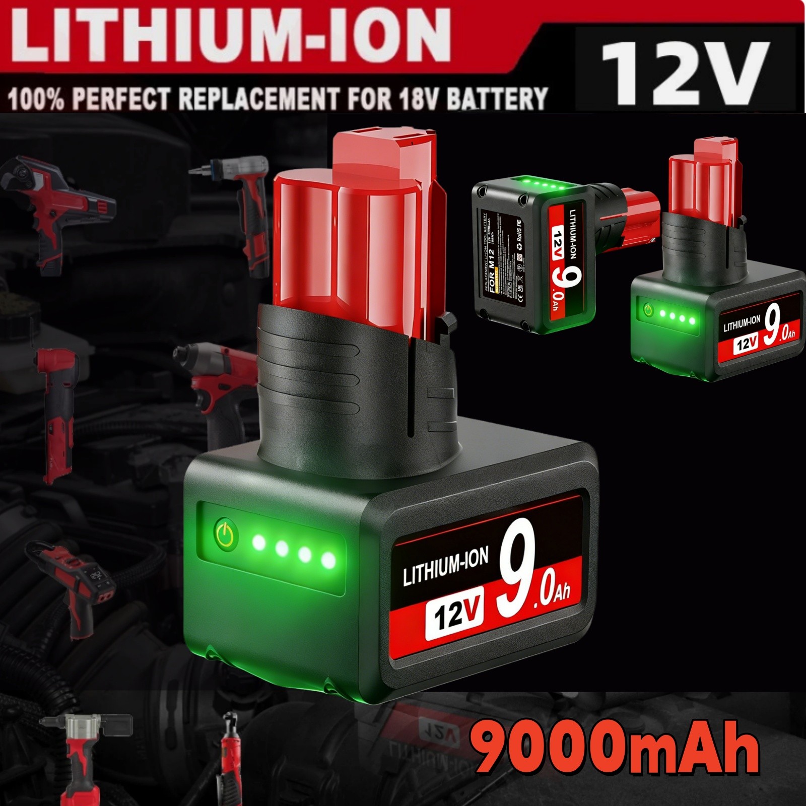 1/2/4pcs 12V For Milwaukee For M12 9.0Ah Battery Lithium 48-11-240 48-11-2460