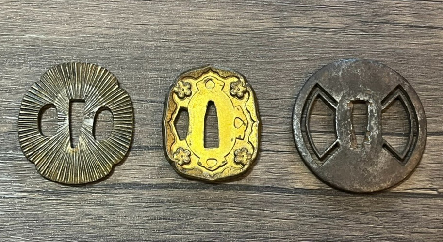 Vtg Tsuba Japanese Sword Guard Lot Mixed Metal