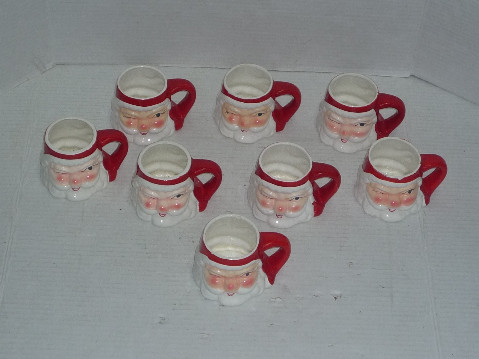 1960'S HOLT HOWARD WINKING SANTA FACE MUGS MUG LOT OF (8) RARE DESIGN PLZ READ