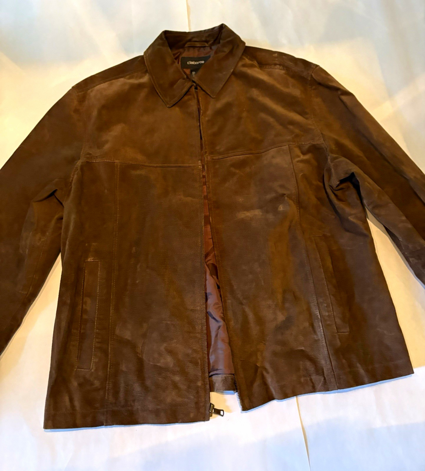 Vintage Claiborne Men’s Brown Zip Front Lined Jacket Point Collar Pockets XL Vintage Claiborne Men’s Brown Zip Front Lined Jacket Point Collar Pockets XL