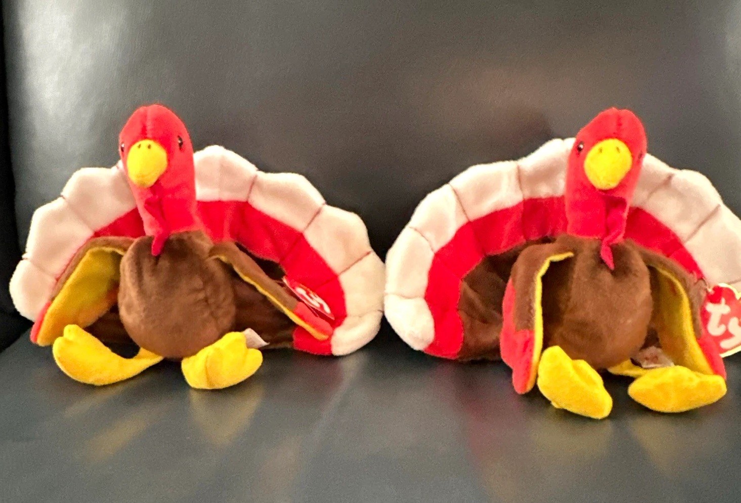 Lot of 2 Vintage Ty Beanie Babies Gobbles the Turkey 1996 - Both PVC & PE pellet
