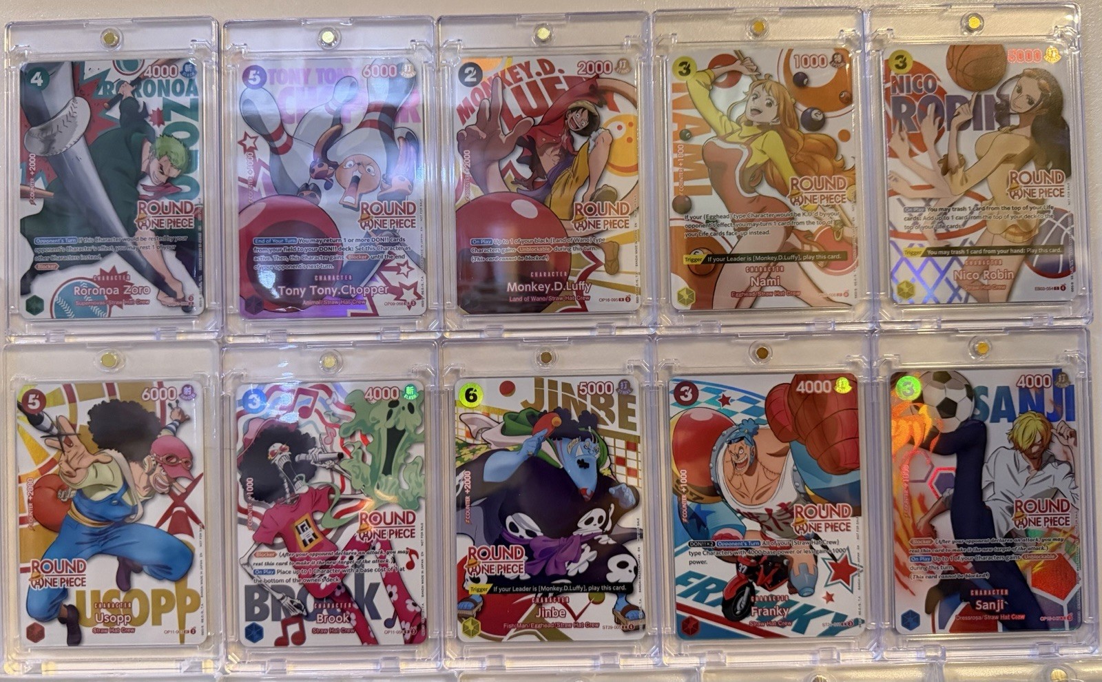 One Piece x Round 1 Complete English Promotional Card Set of 10 NM Promo W/Cases