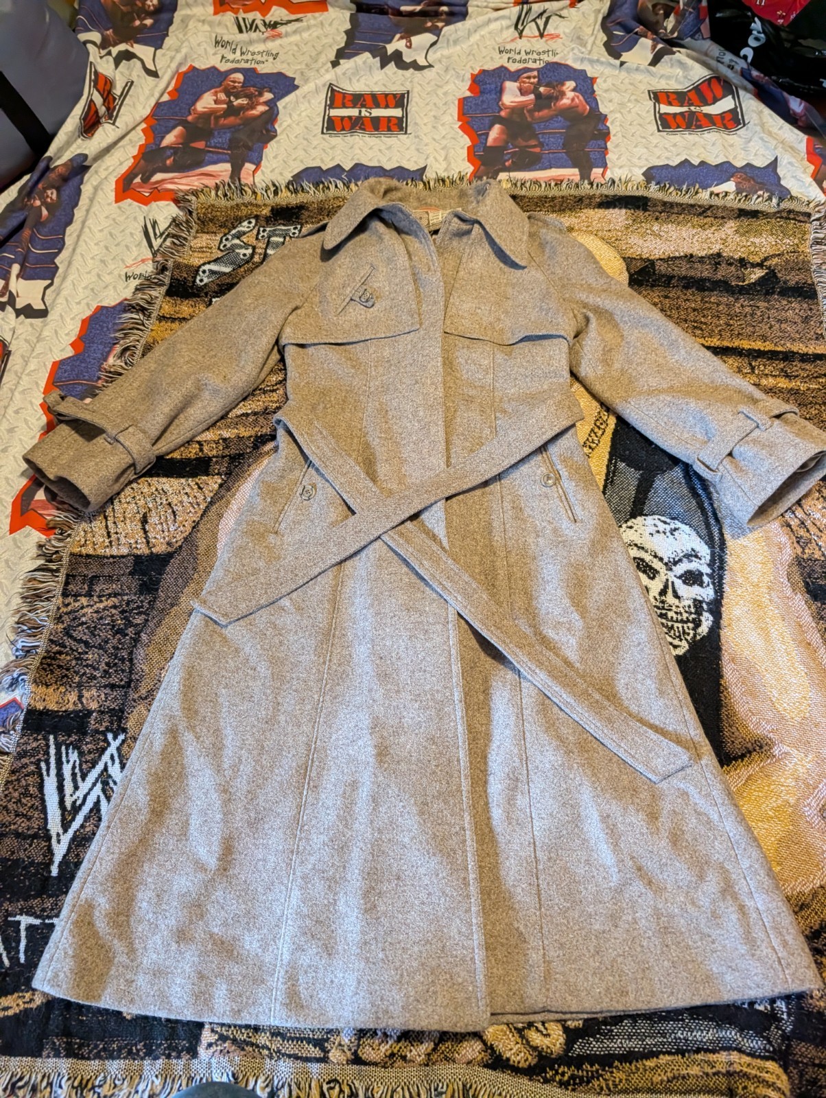Vtg 60/70s CUBALAN Womens 7/8 Beige Tan  Wool Trench Coat Long Buttoned Overcoat