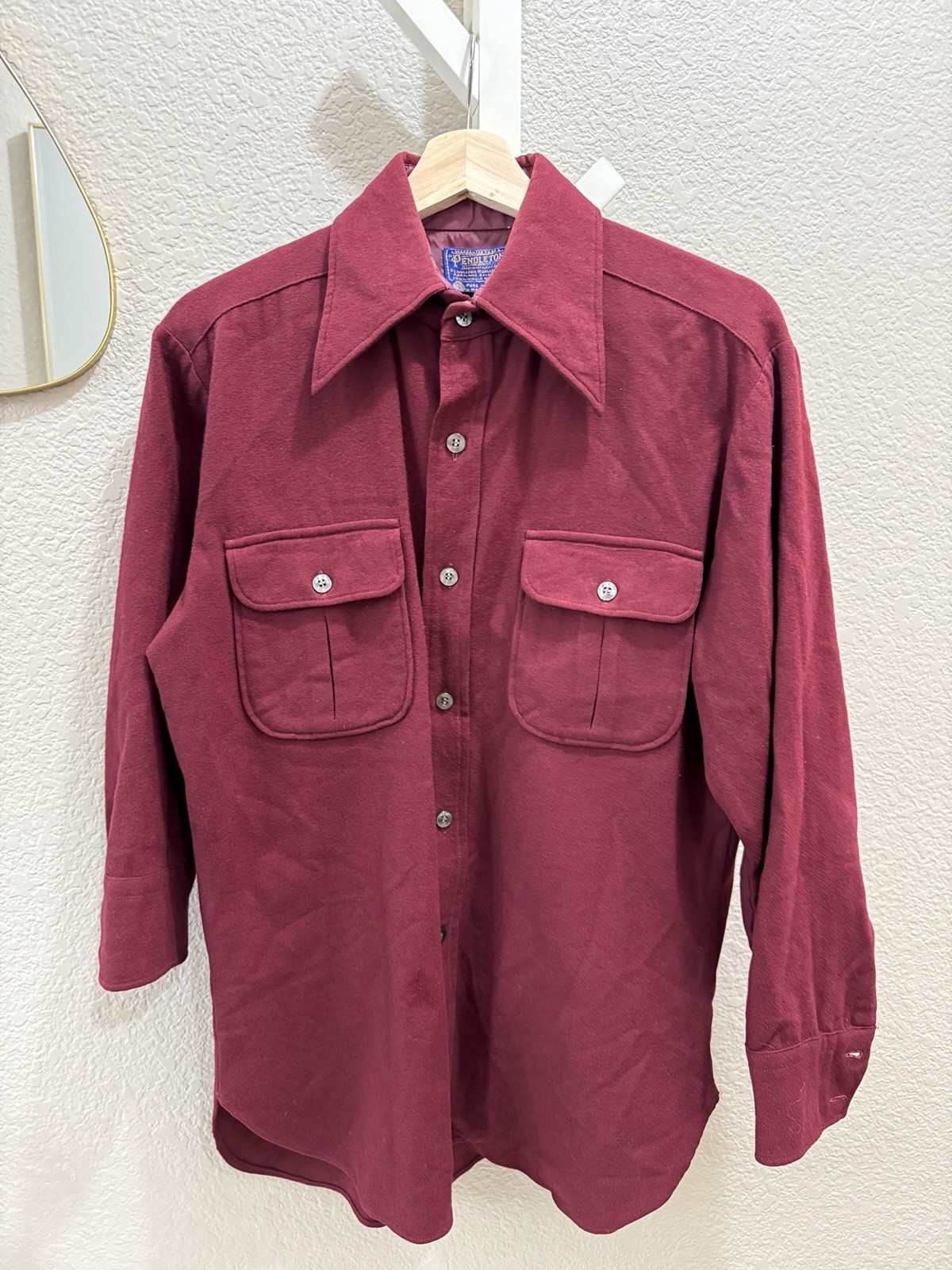 Vintage Pendleton 100% Virgin Wool Western Shirt Burgundy USA Made M