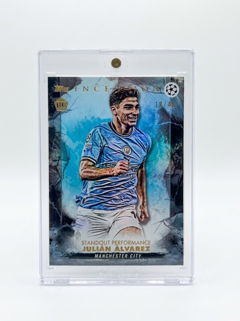 2022-23 TOPPS INCEPTION UEFA UCC JULIAN ALVAREZ RC BLUE SP #28/49 C/M MAN CITY