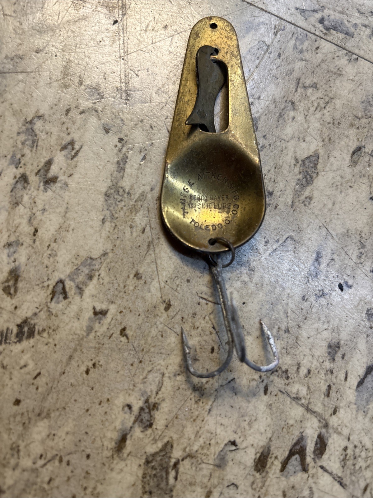 Vintage 1940s James Aitken Co. Percy Haver Muskielure Spoon Fishing Lure ~ USA Vintage 1940s James Aitken Co. Percy Haver Muskielure Spoon Fishing Lure ~ USA
