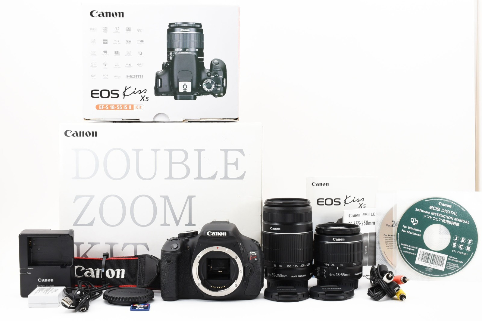 [US 1-Yr Wty] Canon EOS KiSS X5 in Box Double Lens Kit 18-55mm 55-250mm JAPAN