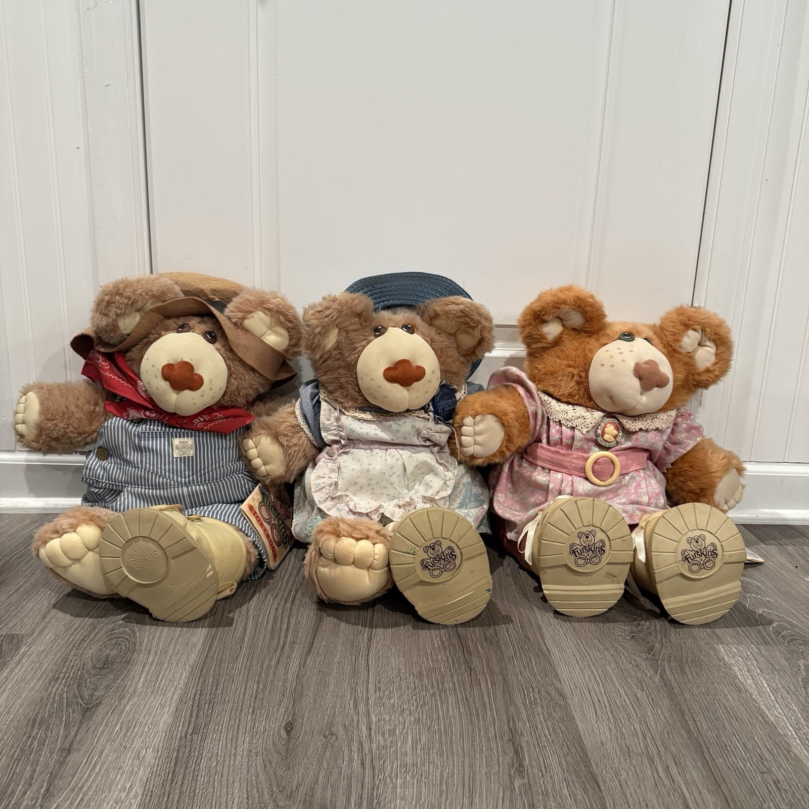 Furskin Set Of 3 Fannie Fay, Dudley, Hattie 1985 Vintage Stuffed Plush Bears 22\