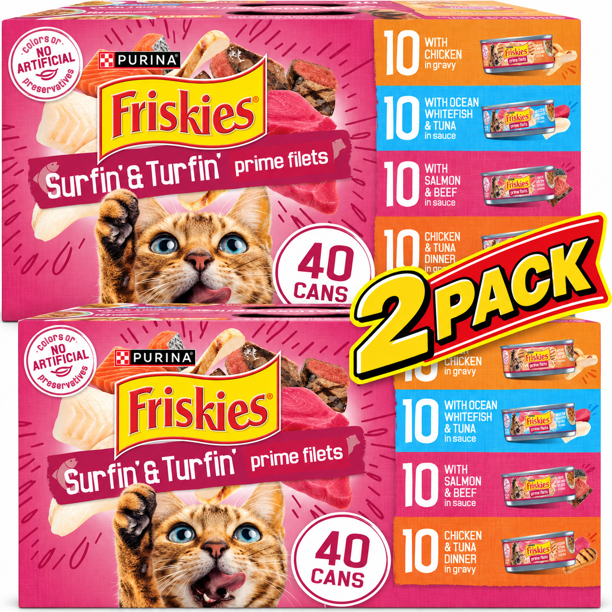 2PACK-Purina Friskies Surfin\' & Turfin\' Variety Pack Wet Cat Food 5.5 oz 40 Cans