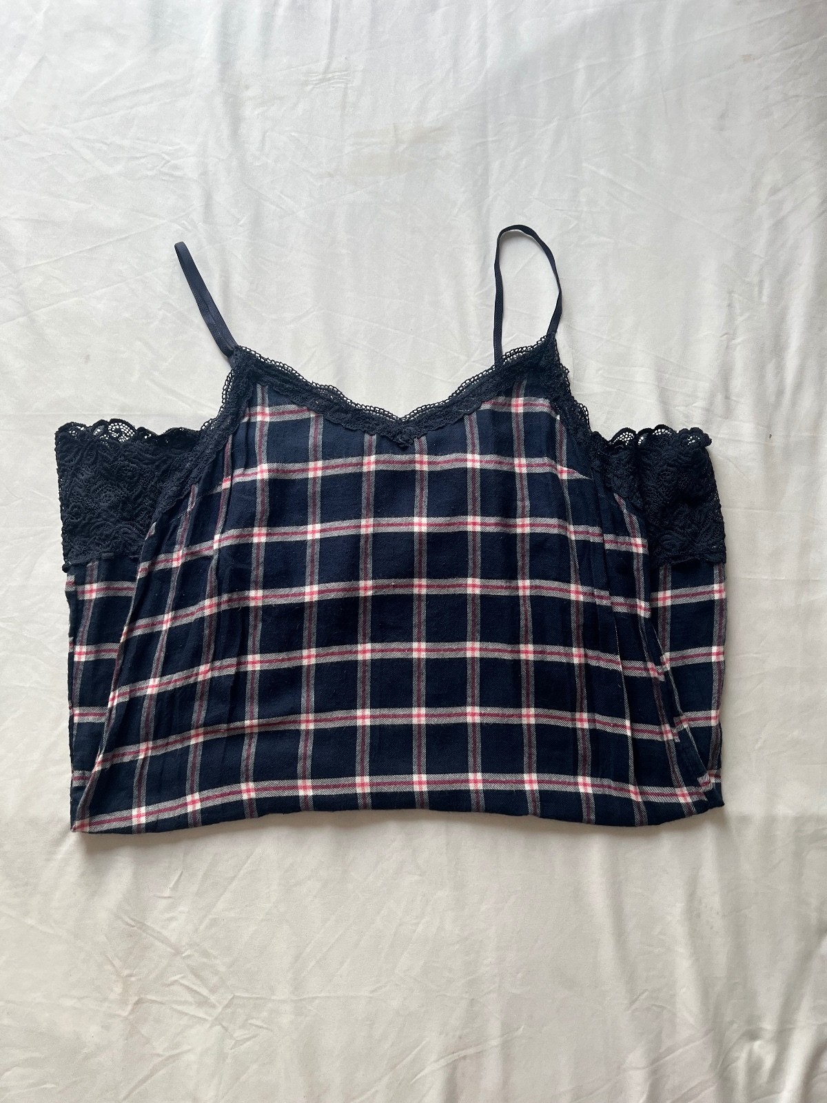 Aerie Navy Plaid Lace Cami Aerie Navy Plaid Lace Cami