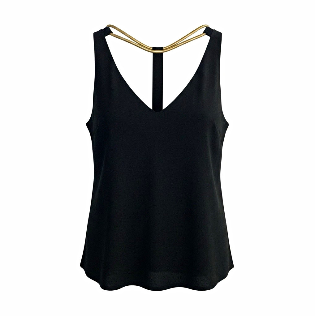 BCBGMAXAZRIA Women’s Black Silk Blend V-Neck Sleeveless Strappy Tank S
