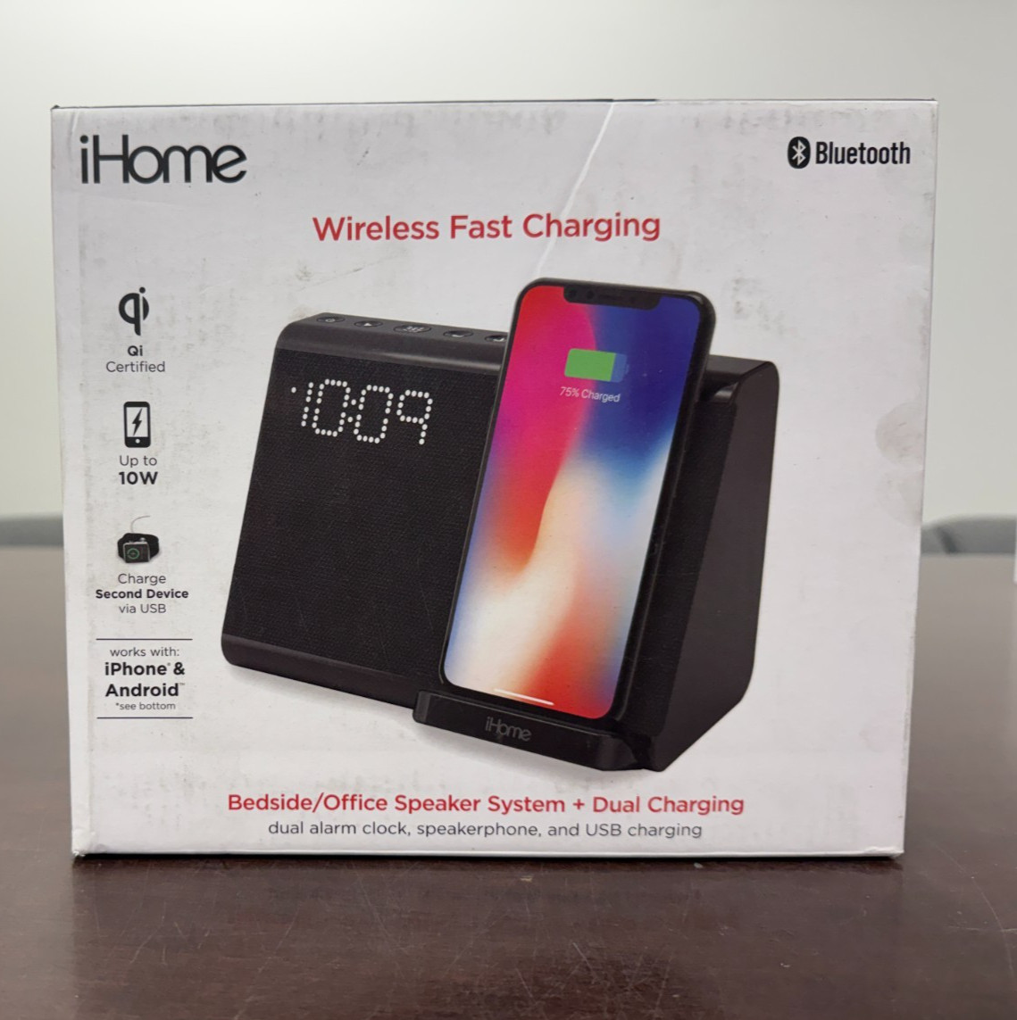 NEW iHome iBTW390B Bluetooth Alarm Clock Speaker Qi Wireless Charger 10W