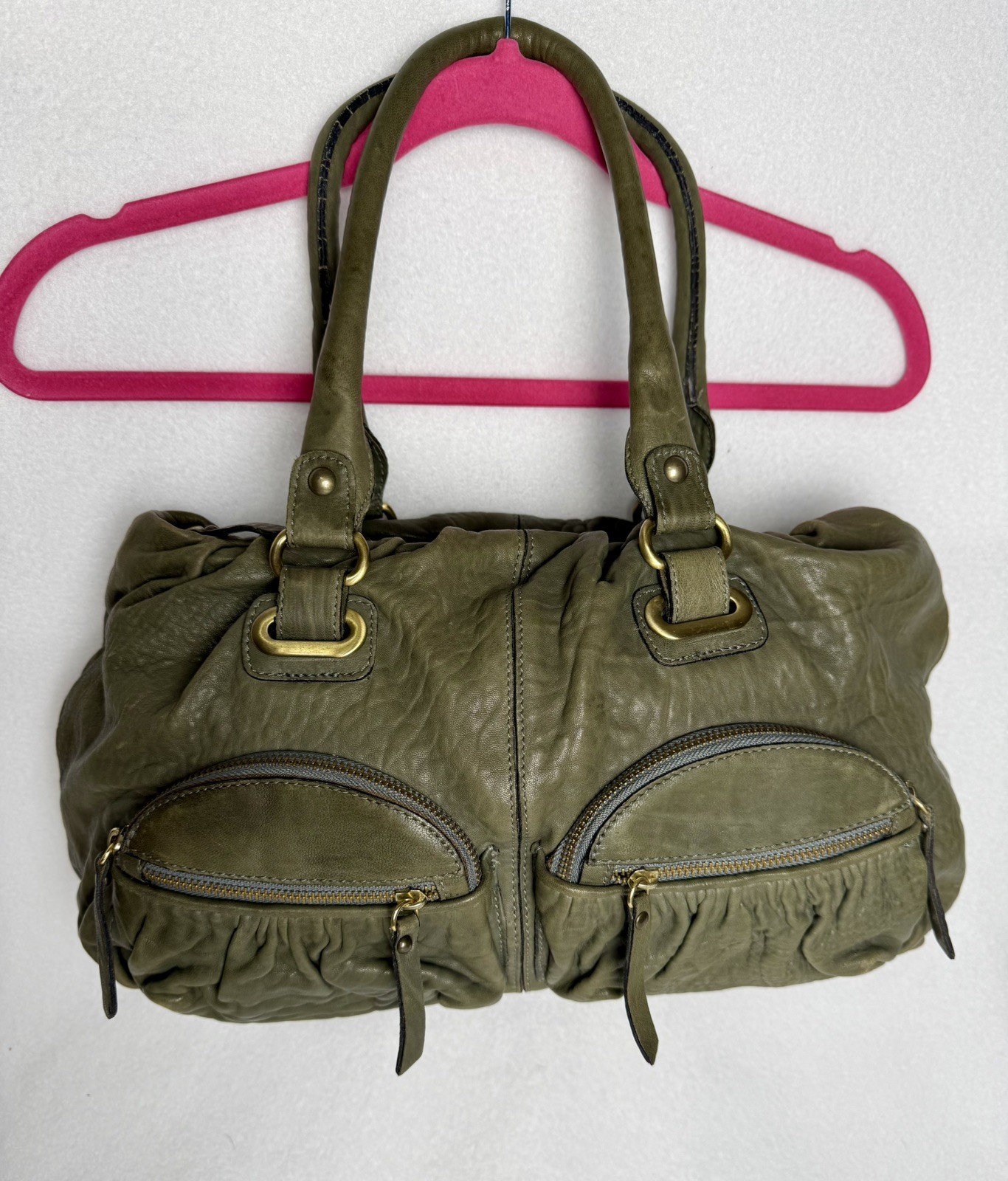 Sundance Italian Leather Olive Green Hobo Purse Gold Hardware Pockets Boho Sundance Italian Leather Olive Green Hobo Purse Gold Hardware Pockets Boho