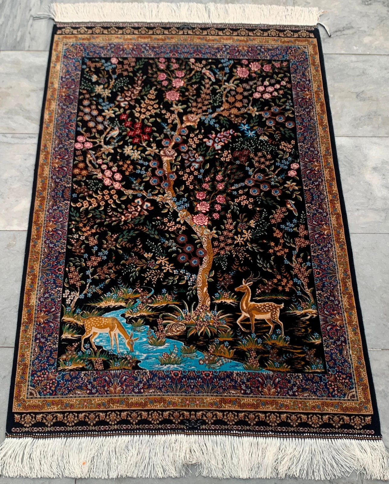 New Pictorial Rug Hi Qaulity Power Loomed Tree of Life Silk Carpet 3x4 ft