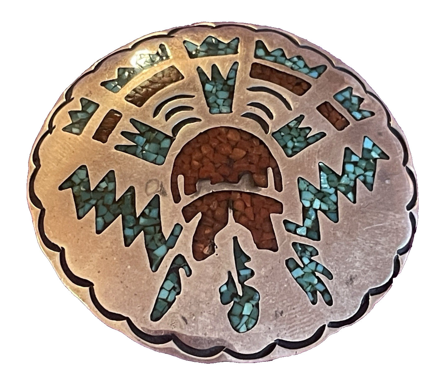 Vtg Navajo Sterling Silver 925 Concho Pendant Bolo Hair Piece Turquoise Coral Vtg Navajo Sterling Silver 925 Concho Pendant Bolo Hair Piece Turquoise Coral