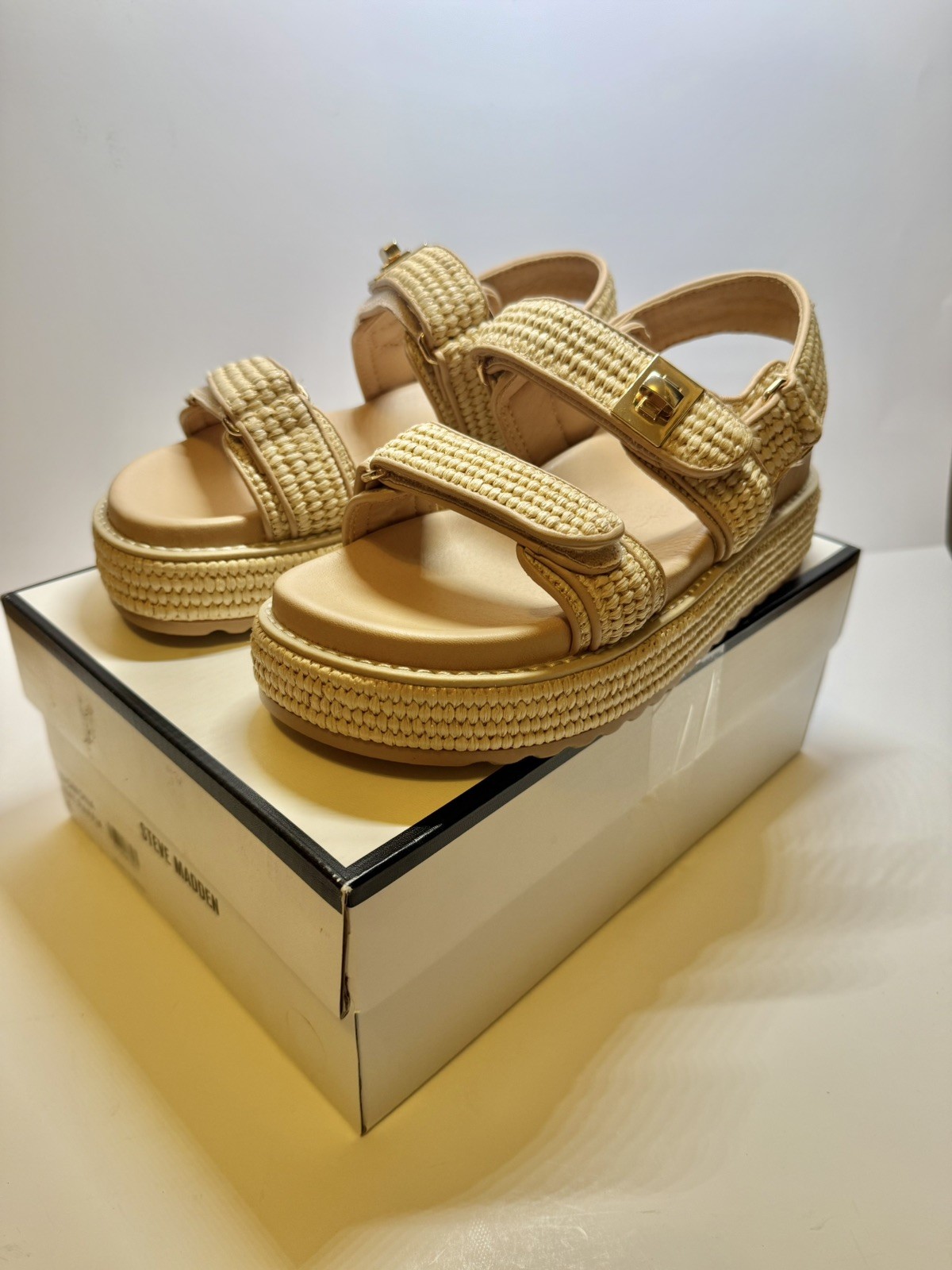 Steve Madden Big Mona Platform Sandal Natural Raffia Womens Size 8 New