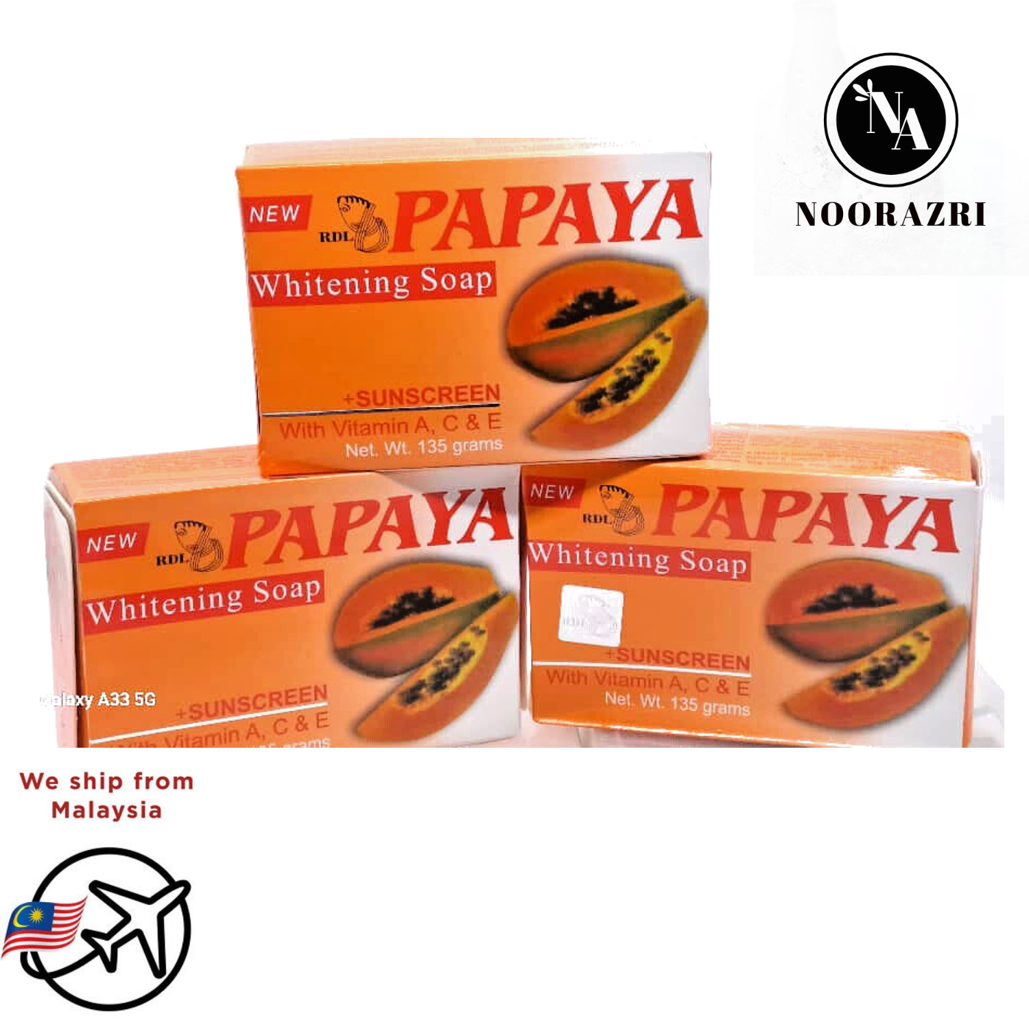 3X Original RDL Papaya All Natural Whitening Soap with Vitamin A, C and E