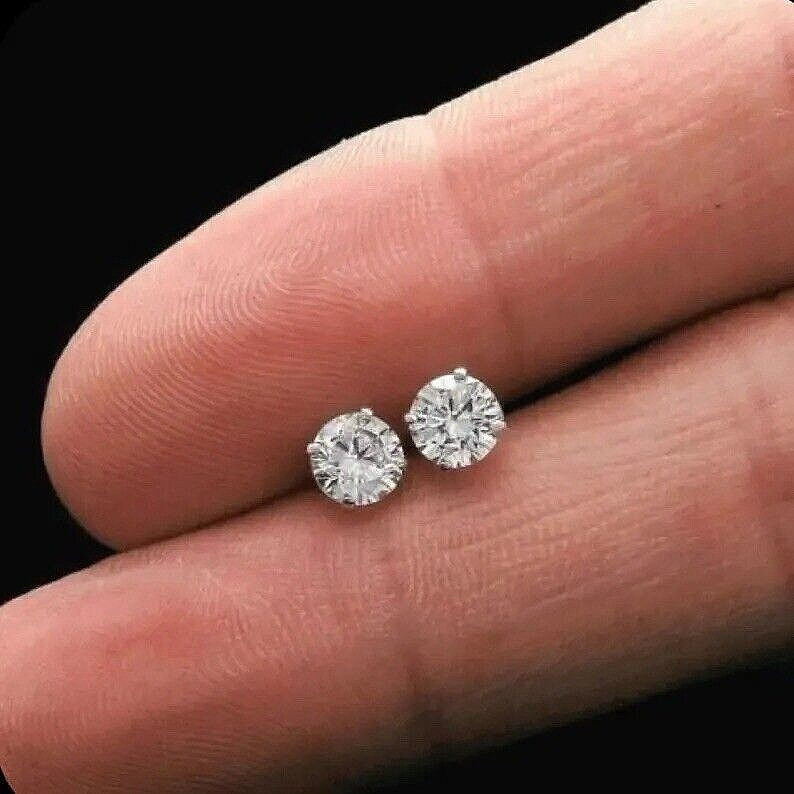 2 Ct Round Cut VVS1/ D Lab Created Shiny Stud Earrings 14K White Gold 7mm Gift