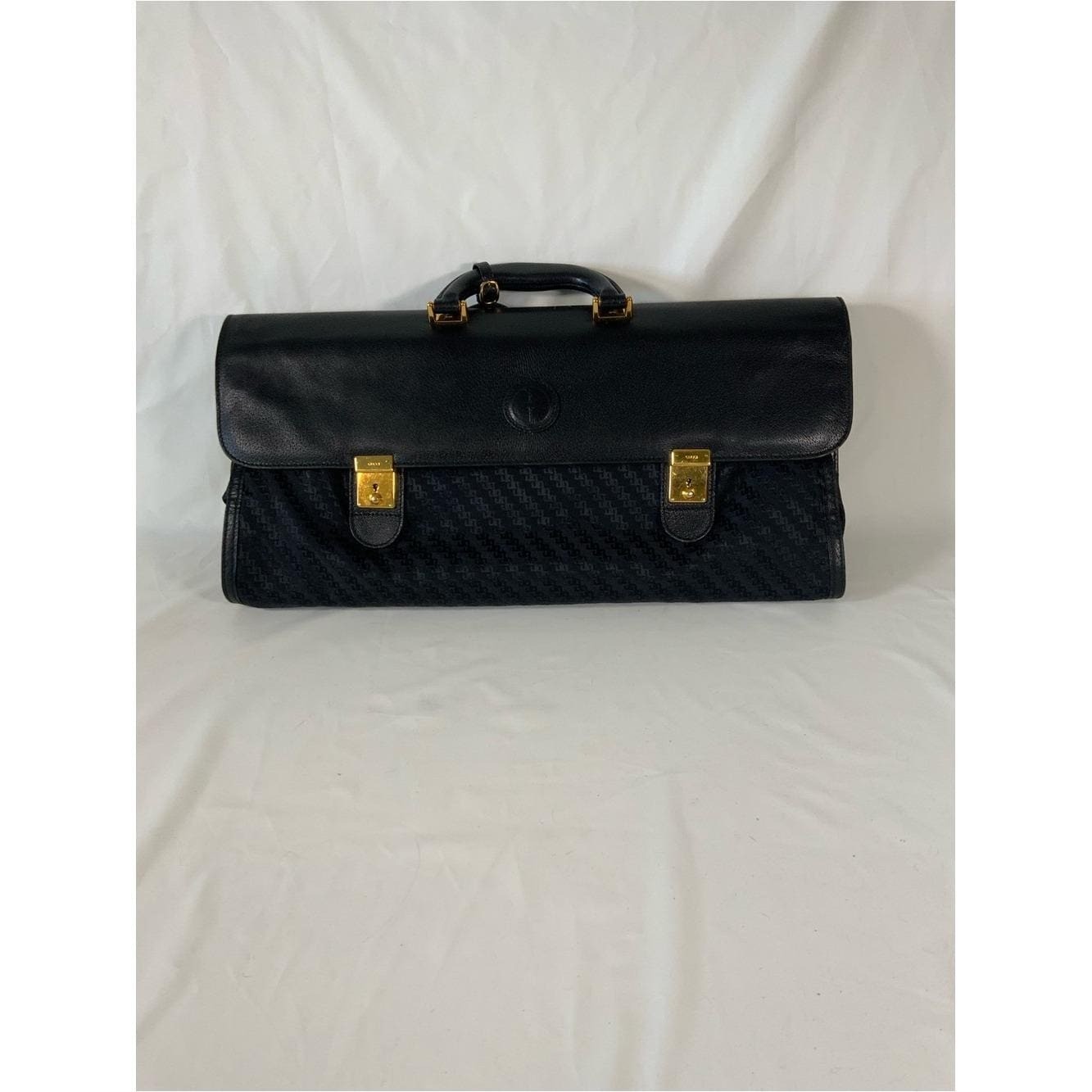 Gucci Black Vintage Garment Bag Logo Fabric Gold Hardware Messenger Strap