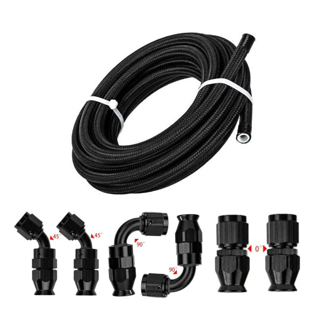 4AN 6AN 8AN 10AN Nylon Braided PTFE Fuel Line w/ Fitting Hose Kit E85 10FT-30FT
