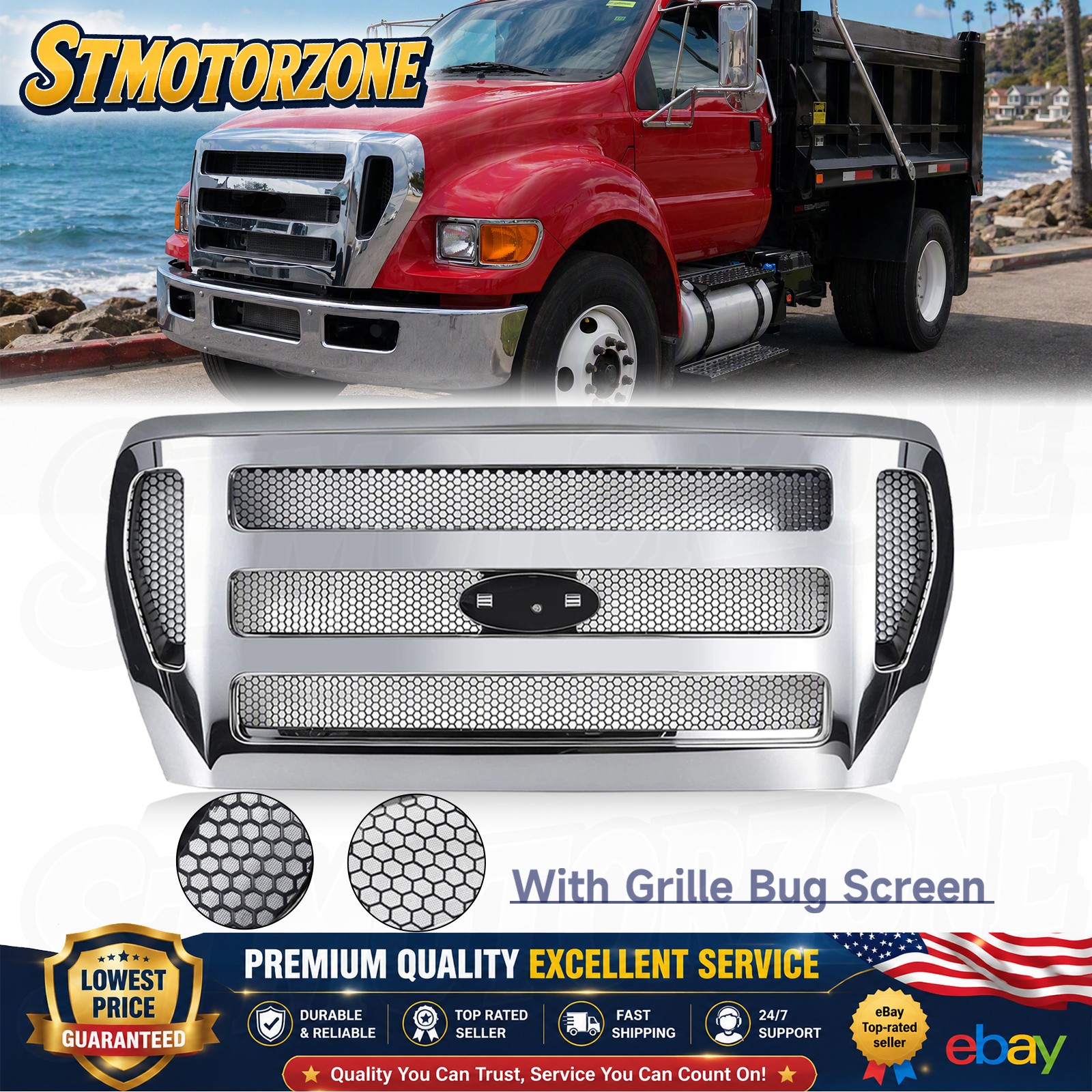 For 2004-2015 Ford F-650 F650 F-750 Chassis Front Grille Grill Chrome Assembly For 2004-2015 Ford F-650 F650 F-750 Chassis Front Grille Grill Chrome Assembly