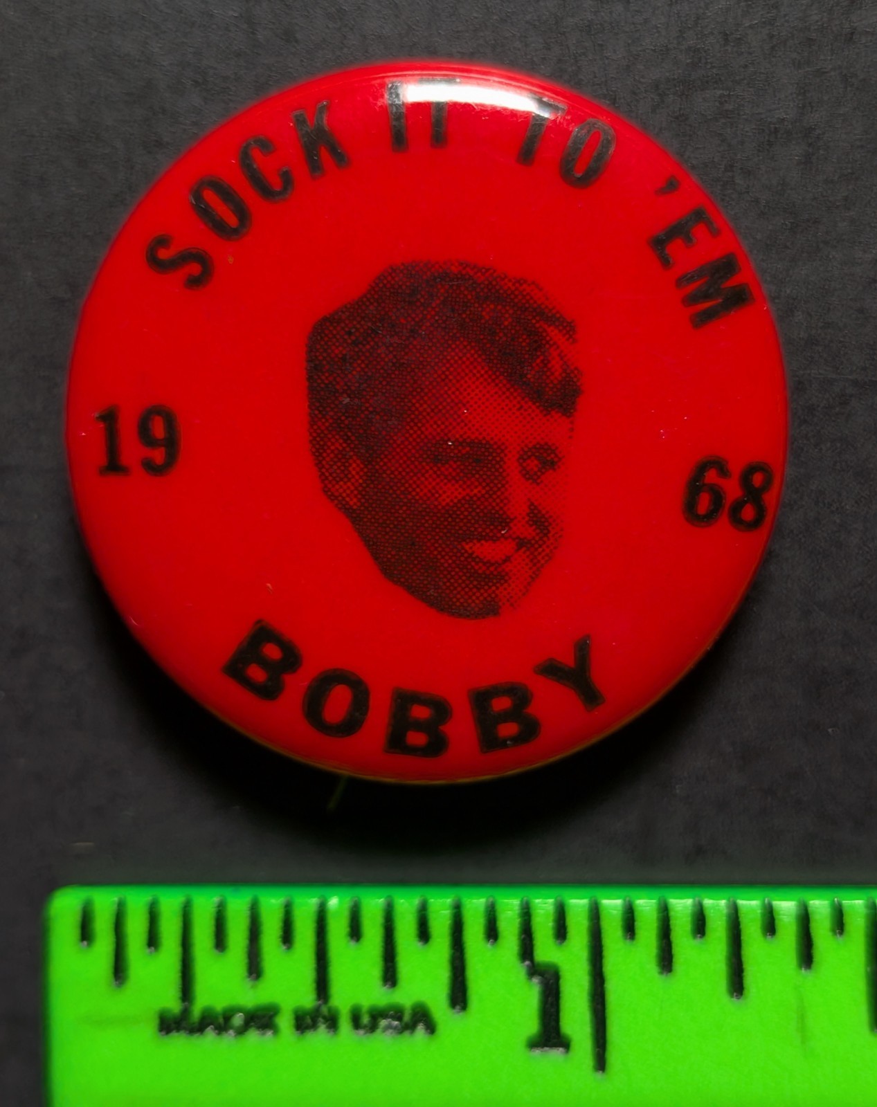 Vintage 1968 Sock it to Em Bobby Kennedy Pinback Pin
