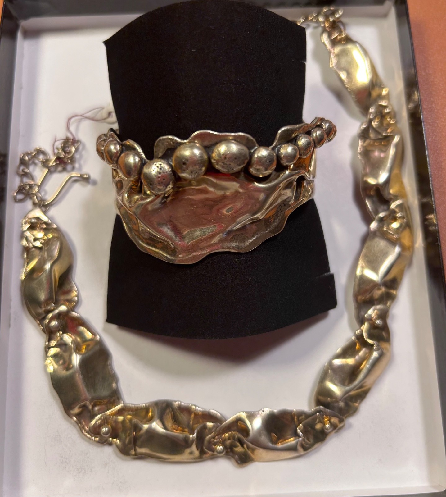 MINT Vintage 1970s Donald Marksz Studio Craft Brutalist Gold-Plated Parure - Sta
