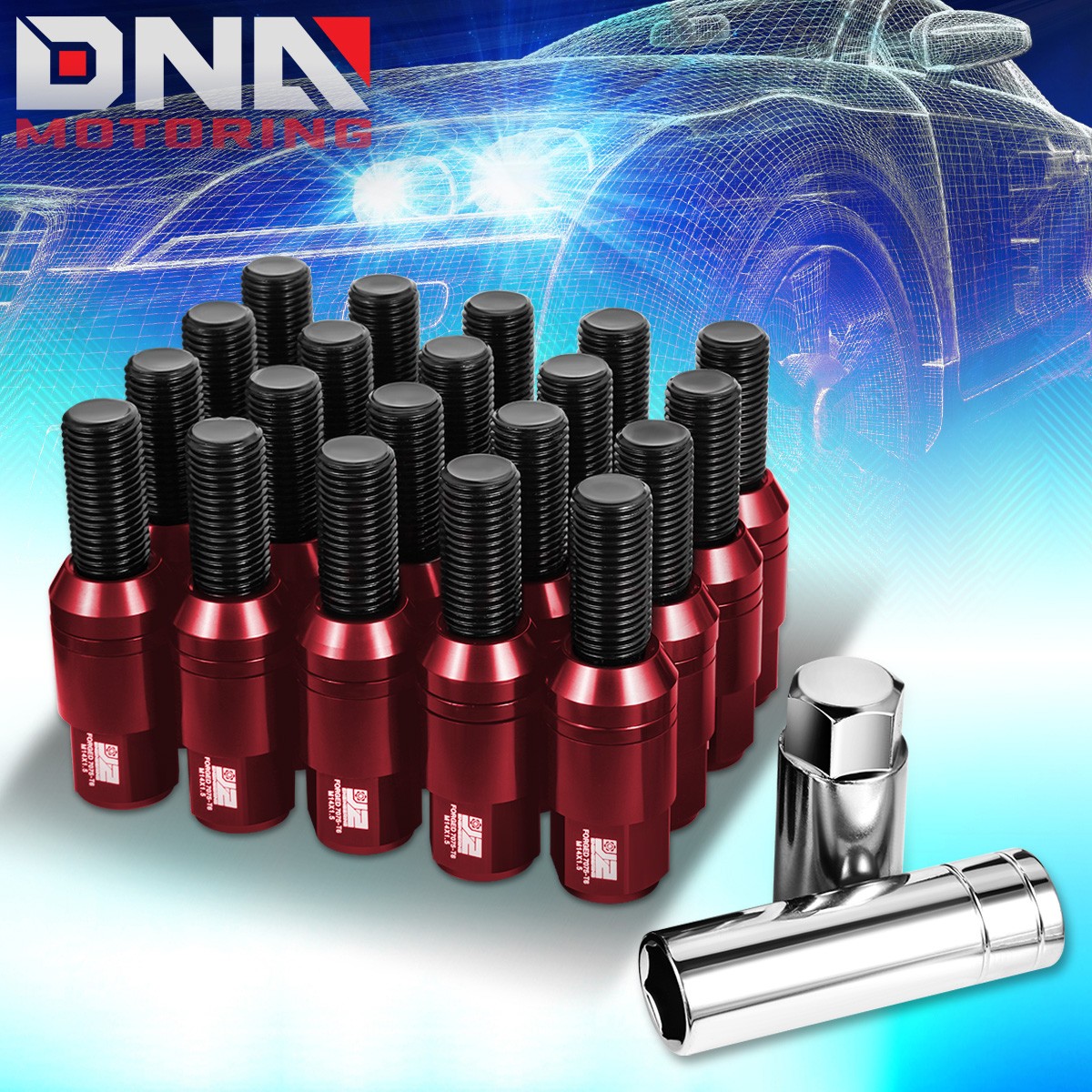 J2 20Pcs Aluminum M14 x 1.5 23mm OD/76mm Hieght Closed End Lug Bolt Nuts Red