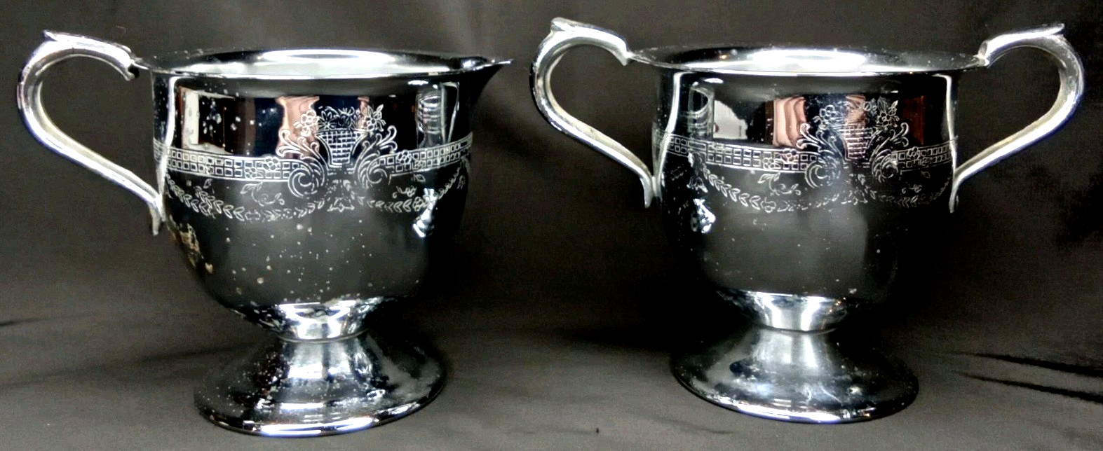 Antique 1940s Lehman Brothers Kromaster Chrome Plated Sugar Bowl & Cream Pitcher