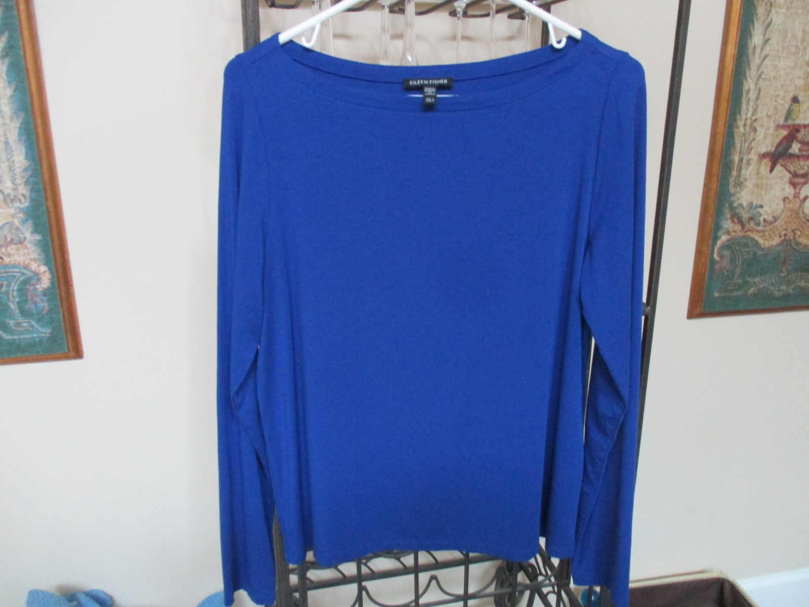 EILEEN FISHER Royal Blue Tencel Jersey Knit Bateau Neck Top SMALL NWOT
