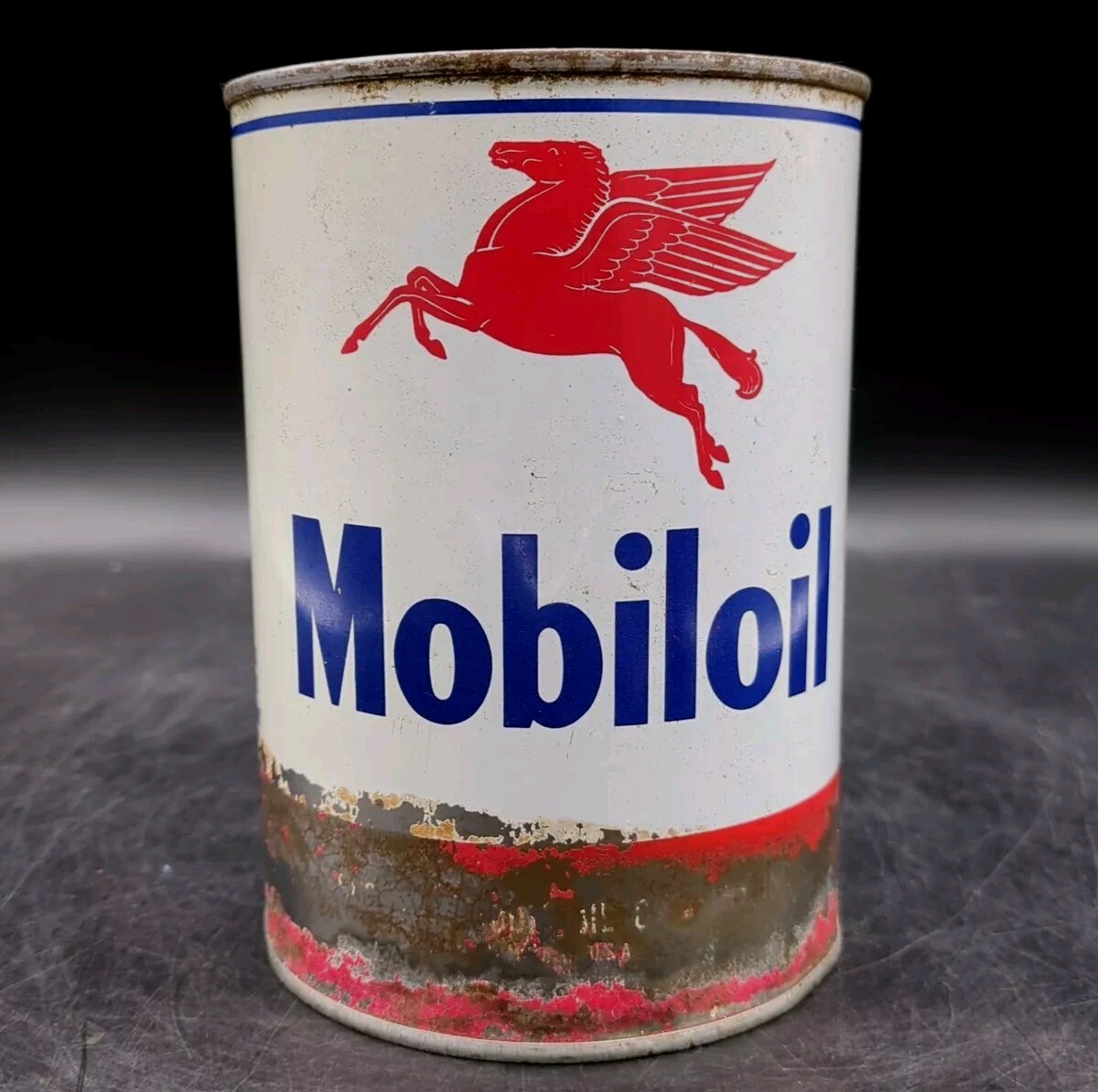 Vintage 1 Qt Mobiloil Motor Oil Gas Service Station Pegasus Advertising