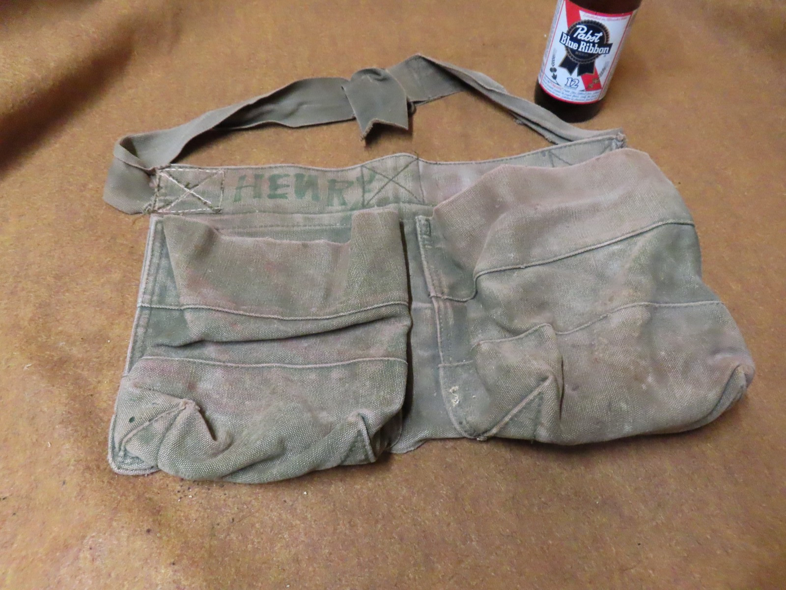 Vtg US Military Construction belt,Canvas,w/bags,Lite Ind~GD+🤠US5.9.25RL