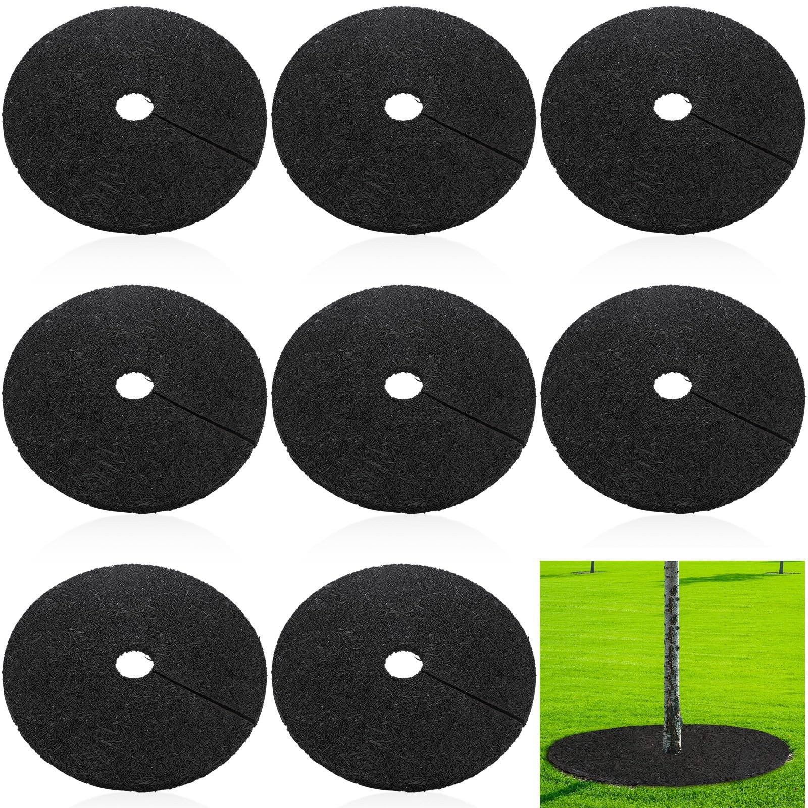 Peryiter 8 Pcs Rubber Mulch Tree Ring, Heavy Duty Rubber Mulch Mat, Tree Prot...