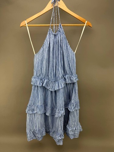 Lulus Downright Darling Blue Ruffle Tiered Halter Dress Womens Size M