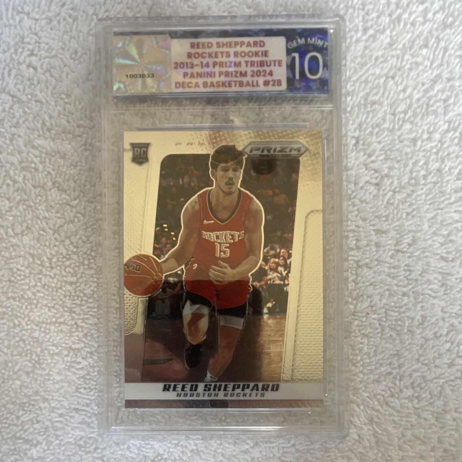 Panini 2024-25 Prizm Deca Reed Sheppard Rockets Rookie Tribute #28 Gem Mint 10 Panini 2024-25 Prizm Deca Reed Sheppard Rockets Rookie Tribute #28 Gem Mint 10