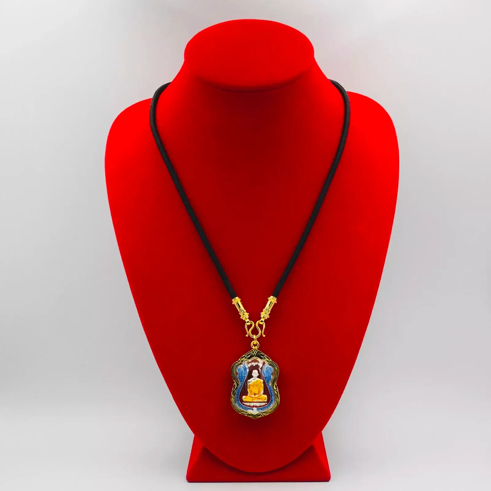 Necklace Phra LP Ruay Pendant Gold Micron Plated Case Thai Buddha Amulet