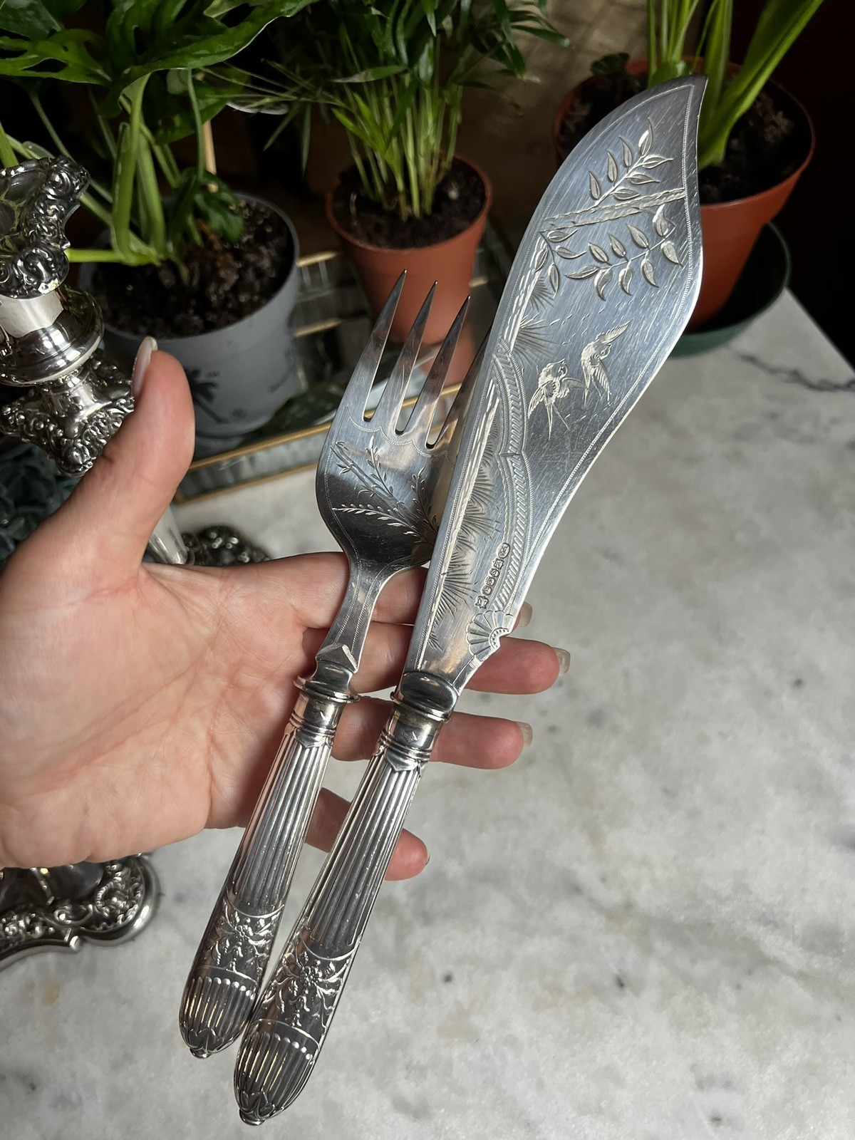 Antique Victorian Silver Plated Serving Fish Set