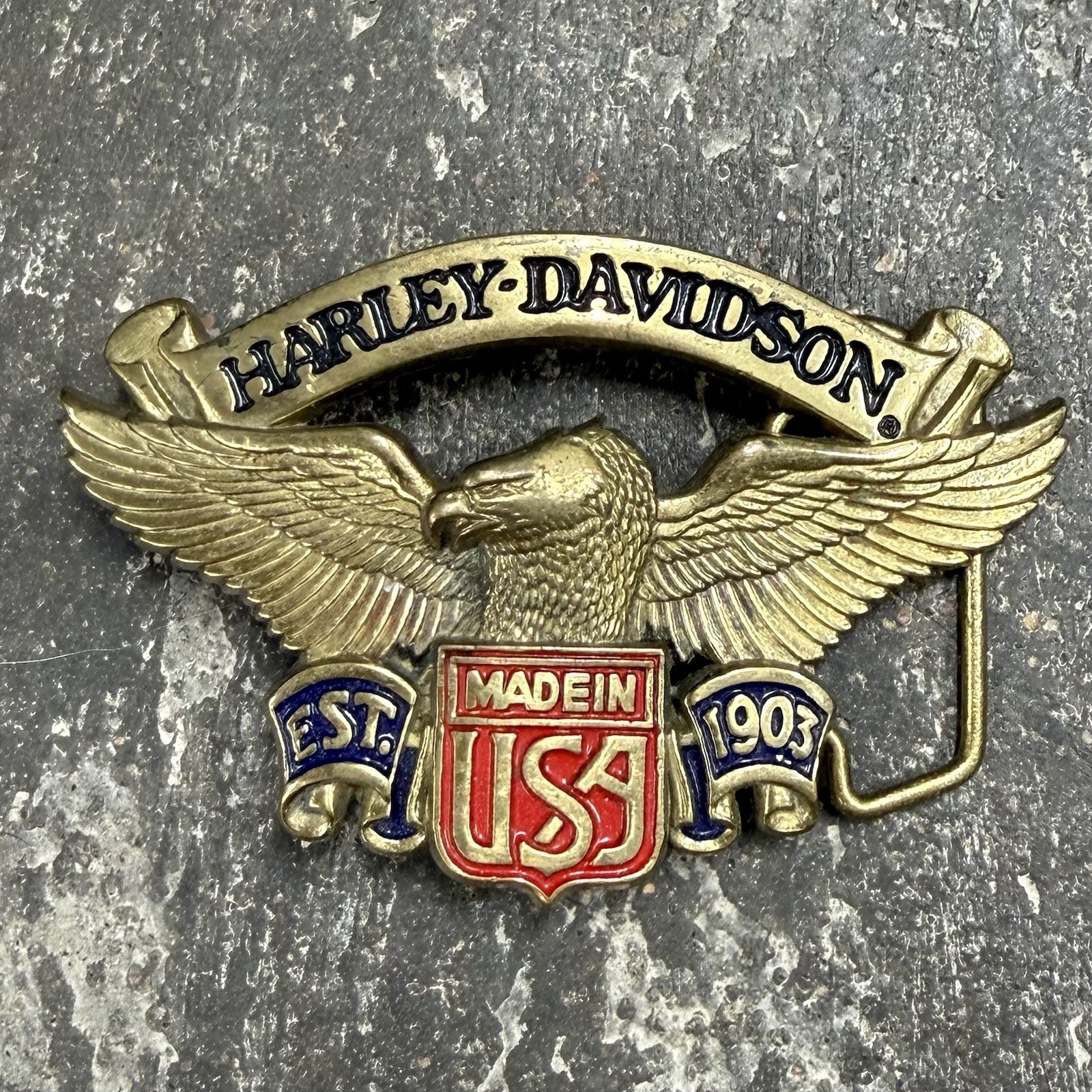 Vintage 1991 Harley Davidson Belt Buckle H528 Solid Brass Eagle USA Biker Baron