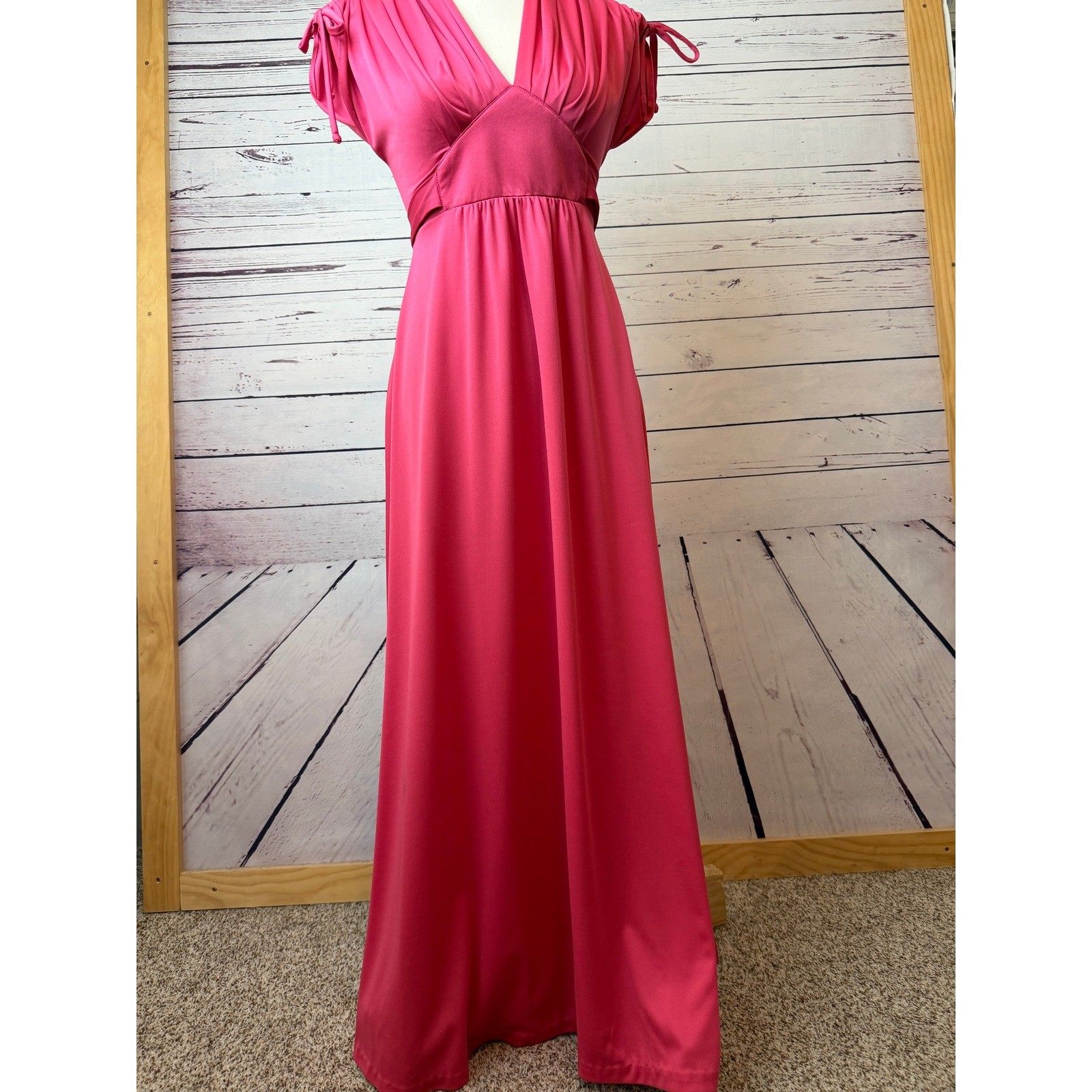 Vicky Vaughn Maxi Dress 7 Vintage 70s Empire Waist Pink Retro ILGWU USA Formal