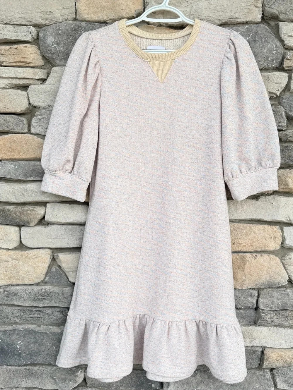 SAYLOR NY Jun Metallic Knit Puff Sleeve Sweatshirt Sweater Mini Dress Large L